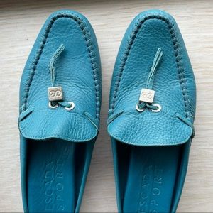 Vintage Escada Sport blue leather slide on loafer mules
